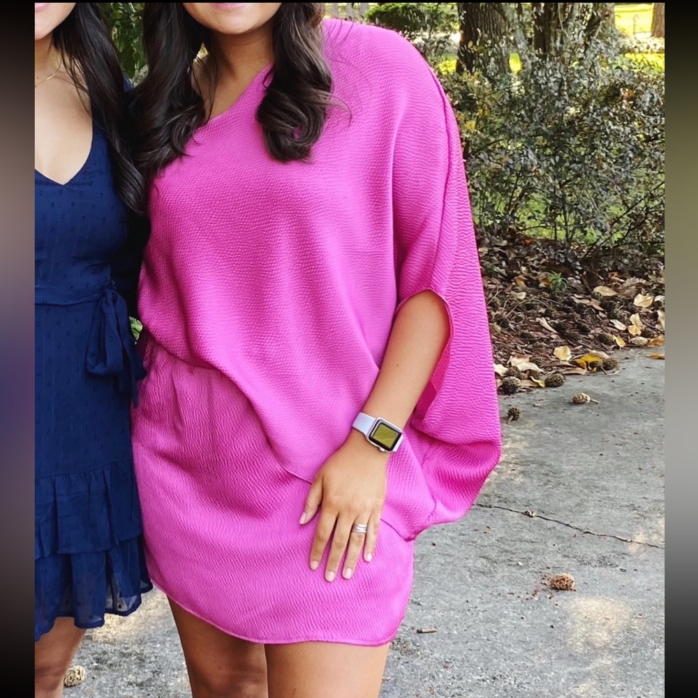 Pink Flowy One Shoulder Dress with Textured Material